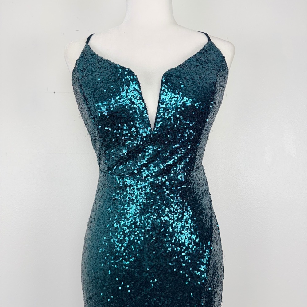 NWT Lulus Sequin Midi Dress‎ XL Teal Lace Up Back Sparkling Party Prom Stretch - Picture 3 of 14